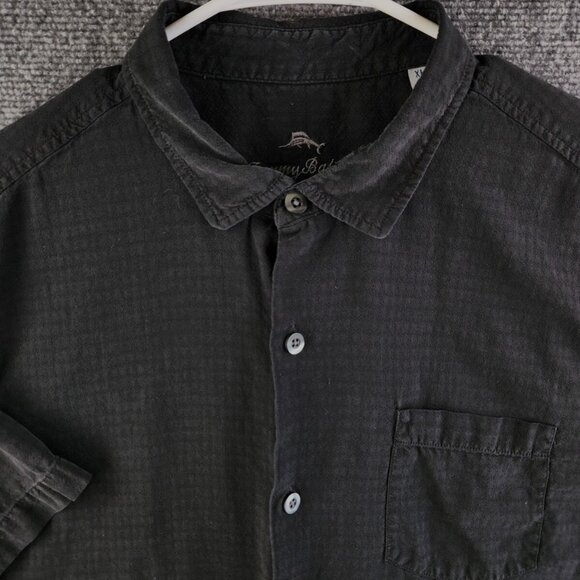 Tommy Bahama XL Short Sleeve Black Button Up Shirt 100% Silk Argyle Pattern - Picture 1 of 15